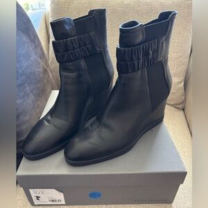 Aquatalia Jewel Nappa Black Wedge Booties Size 10 1/2